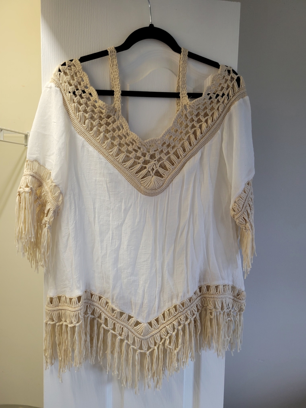 Dreamers Cream Crochet Fringe Tank